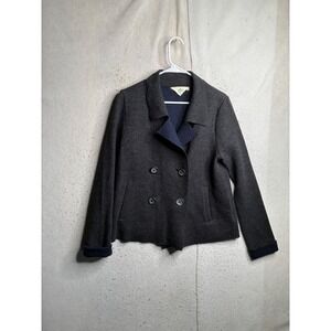 VTG HWR Charcoal Gray Wool Blend Double Breasted Pea Coat Jacket Navy Size M